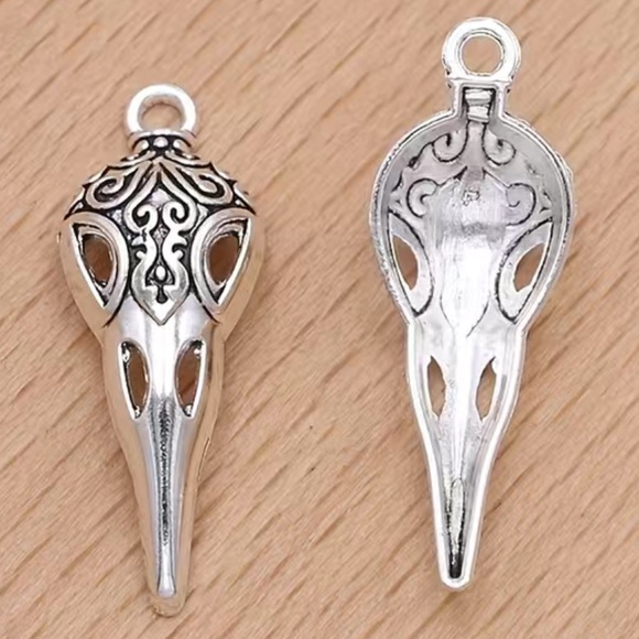 Silver Plated Skull Beak Skeleton Bird Charms Earrings - Picture 5 of 6